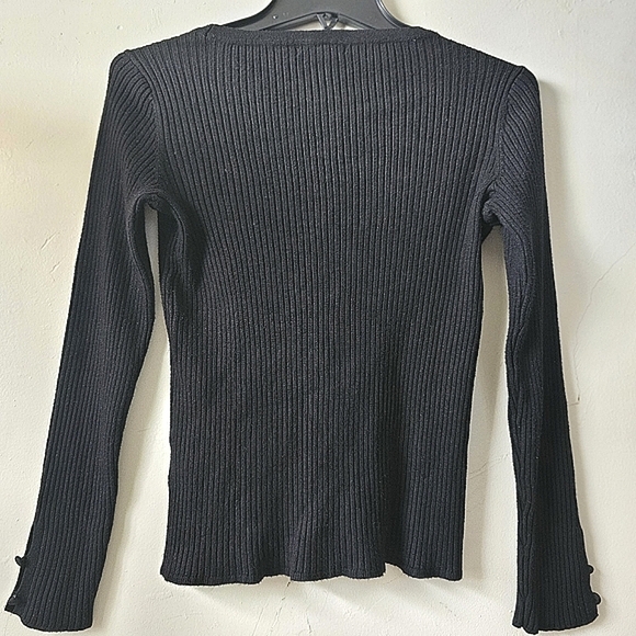 Roz & Ali Women's Button Cuff Long-Sleeve Black Sweater, Size S - Picture 2 of 7